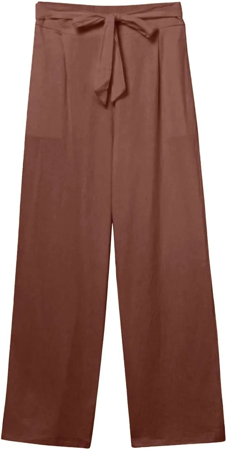 midelxp Straight Leg Linen Pants Women Summer Lightweight Drawstring High Waist Plus Size Pants Loose Comfy Boho Beach Pants