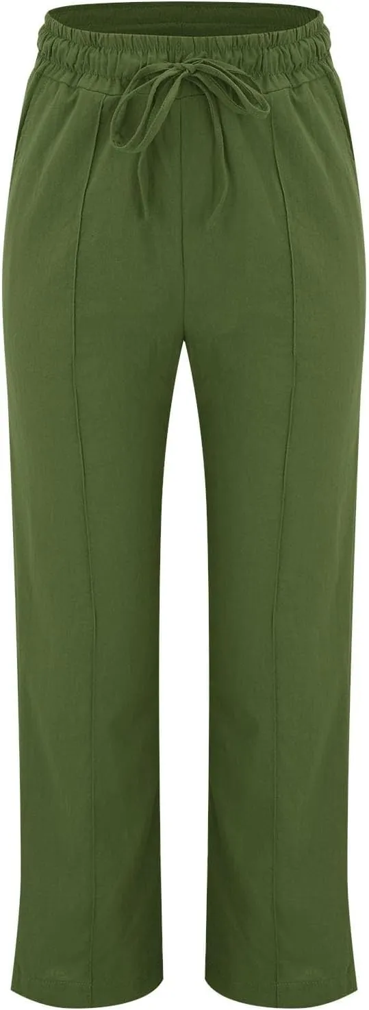 midelxp Summer Linen Pants for Women Lightweight Loose Fit Long Trousers with Pockets High Waisted Vacation Beach Pants 2025