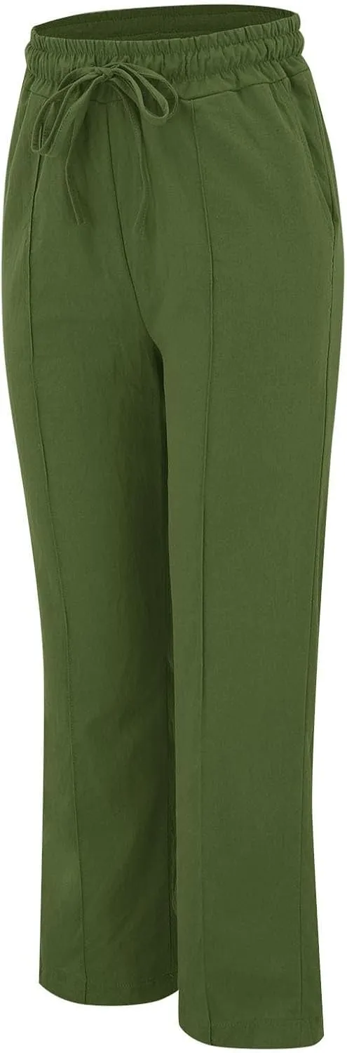 midelxp Summer Linen Pants for Women Lightweight Loose Fit Long Trousers with Pockets High Waisted Vacation Beach Pants 2025