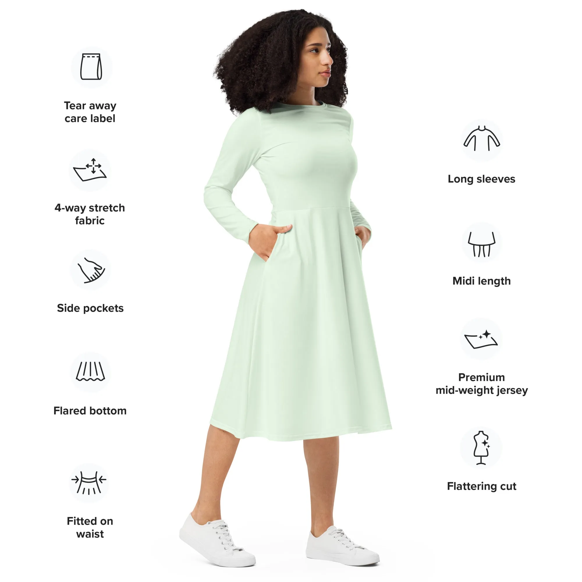 Midi Dress Long Sleeve Colour Honeydew (Glamourange Colour Midi Dress Long Sleeve for Women)