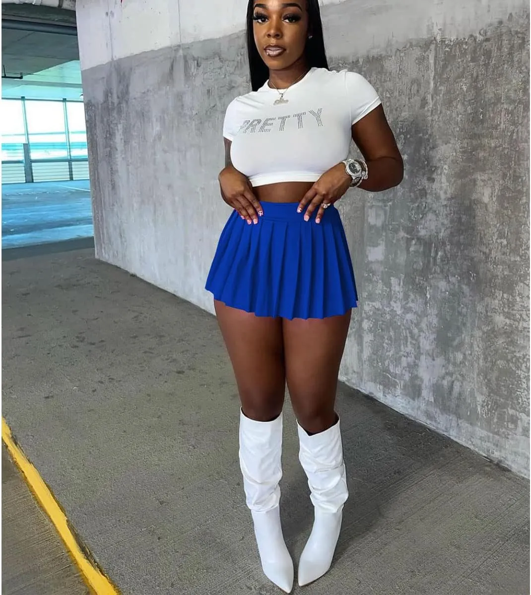 Mini Pleated Skirts for Women Sexy Club School Y2k High Wiast Stretchy Tennis Skater A-line Novelty Skirt