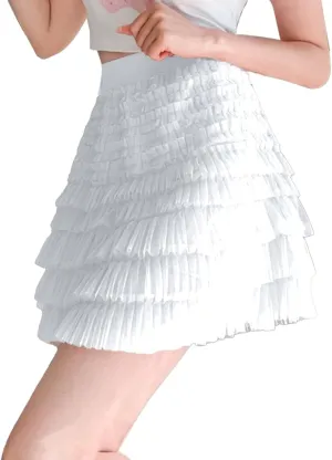 Mini Skirt Women's Summer Mesh Elastic Waist High Waist Slimming Cake Skirt A Line Loose Trendy Streetwear for Women