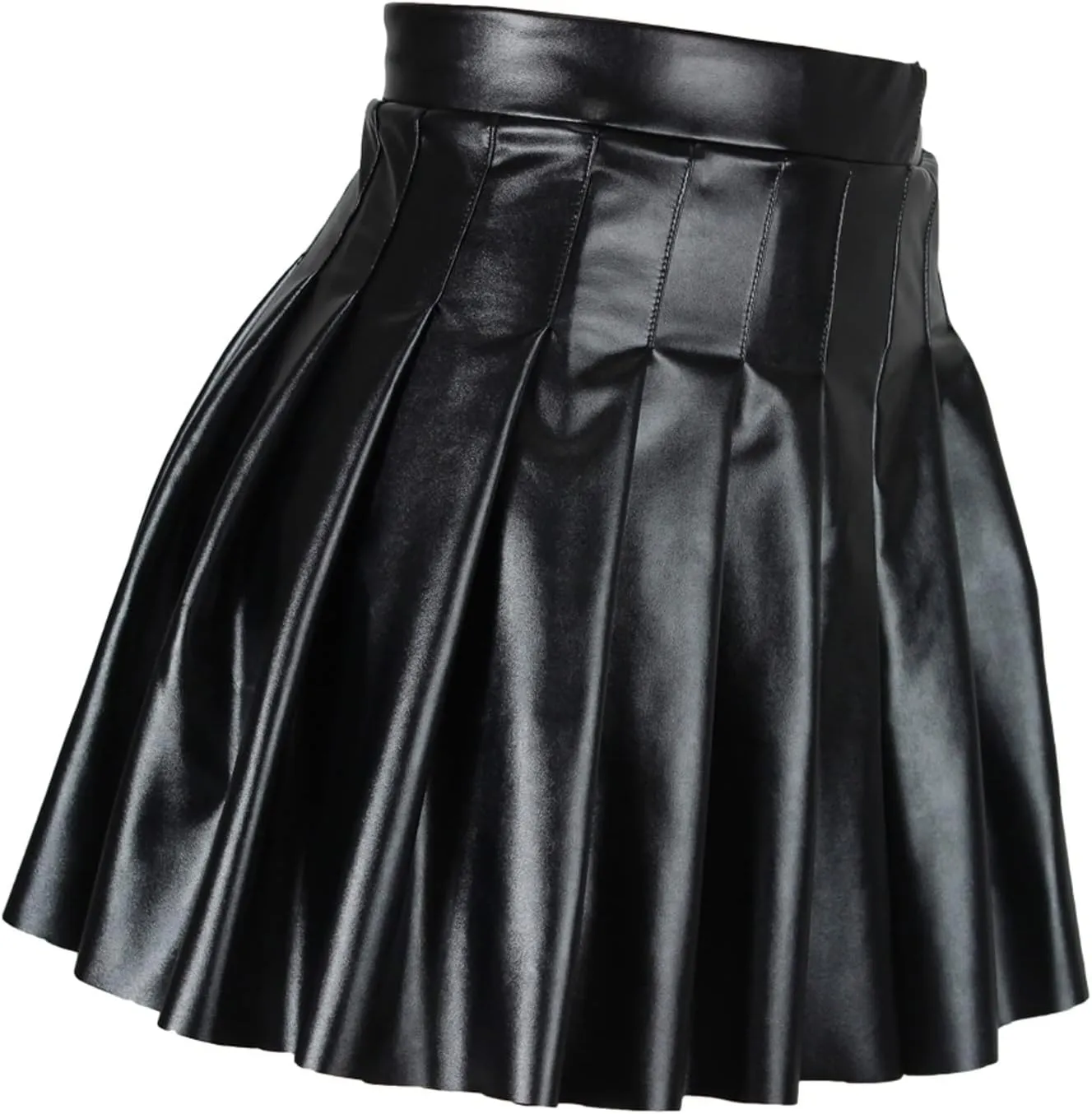 Mini Skirts for Women Trendy High Elastic Waist PU Leather Tummy Control Pleated Comfy Mini Skirts for Dance Summer