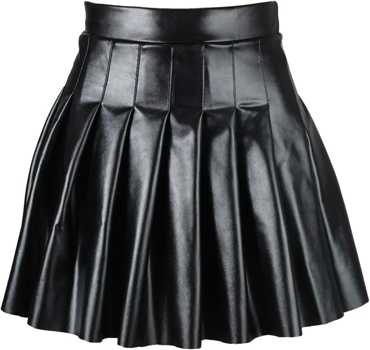 Mini Skirts for Women Trendy High Elastic Waist PU Leather Tummy Control Pleated Comfy Mini Skirts for Dance Summer