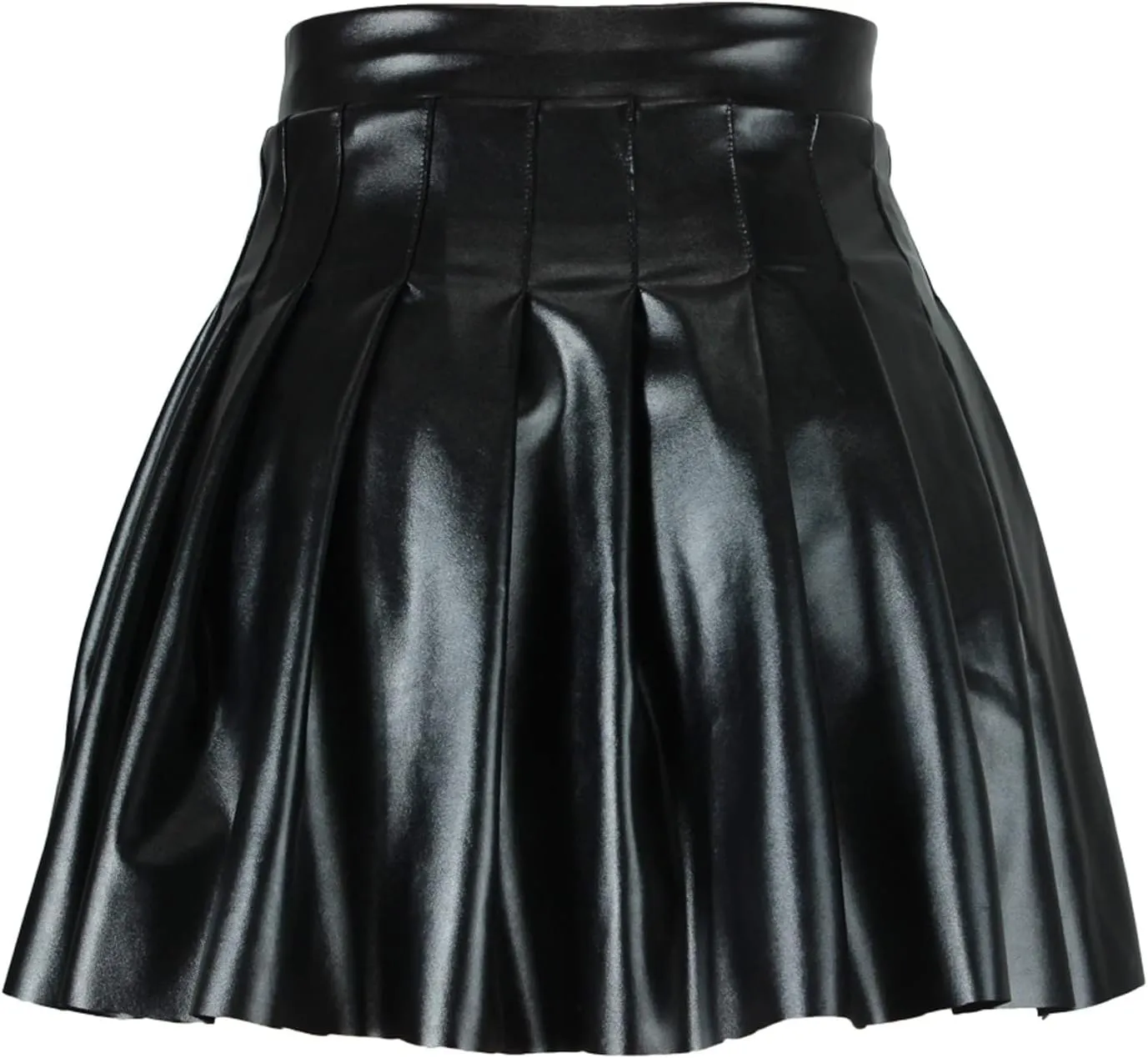 Mini Skirts for Women Trendy High Elastic Waist PU Leather Tummy Control Pleated Comfy Mini Skirts for Dance Summer