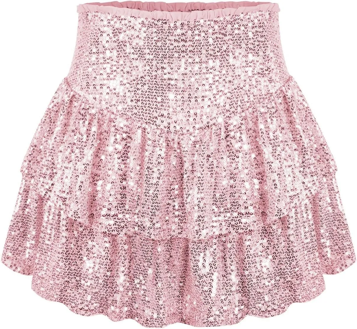 Mini Skirts for Women Trendy Sequin Sparkly High Waist Tummy Control Hot Ruffles A Line Pleated Dance Short Skirts