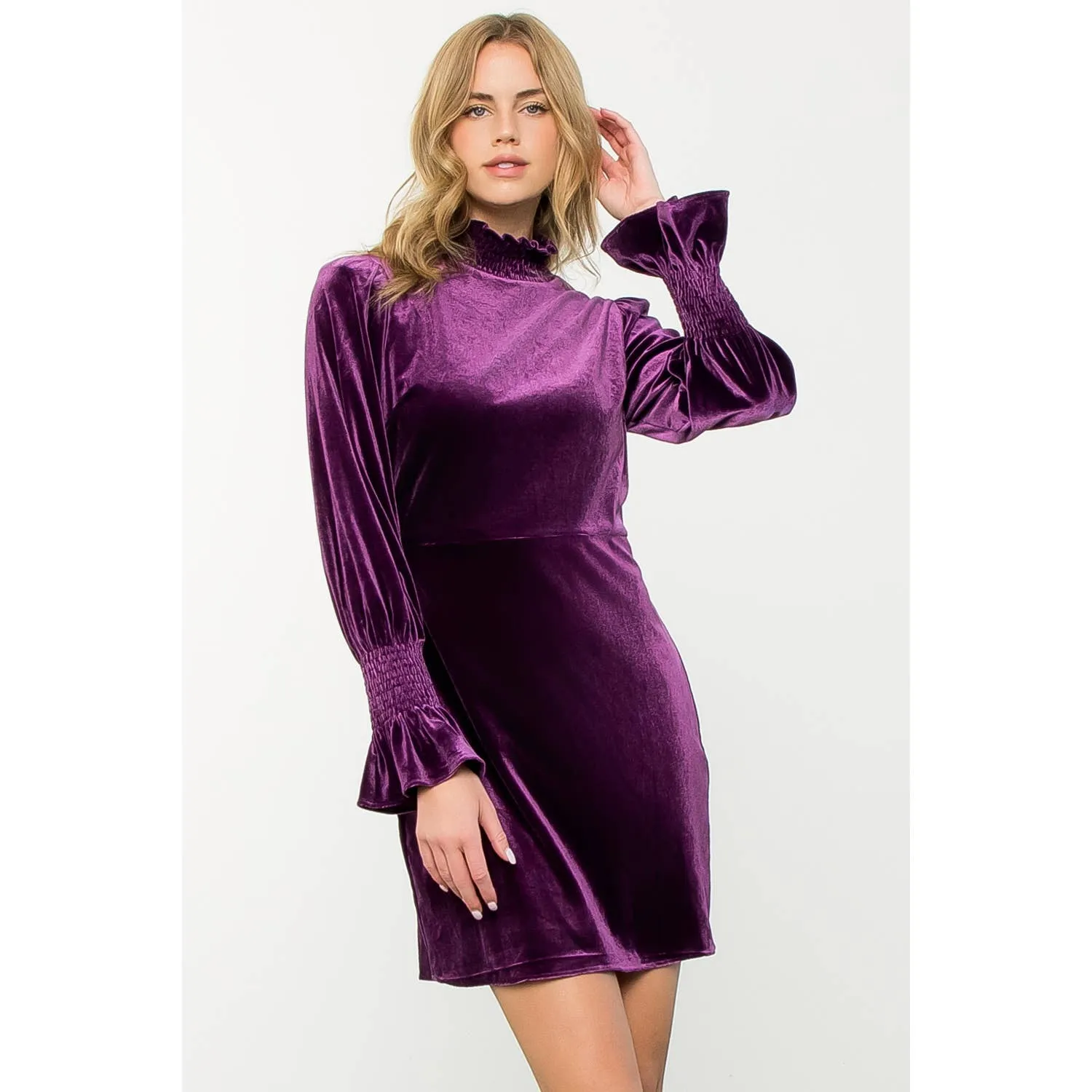 Mock Neck Velvet Dress