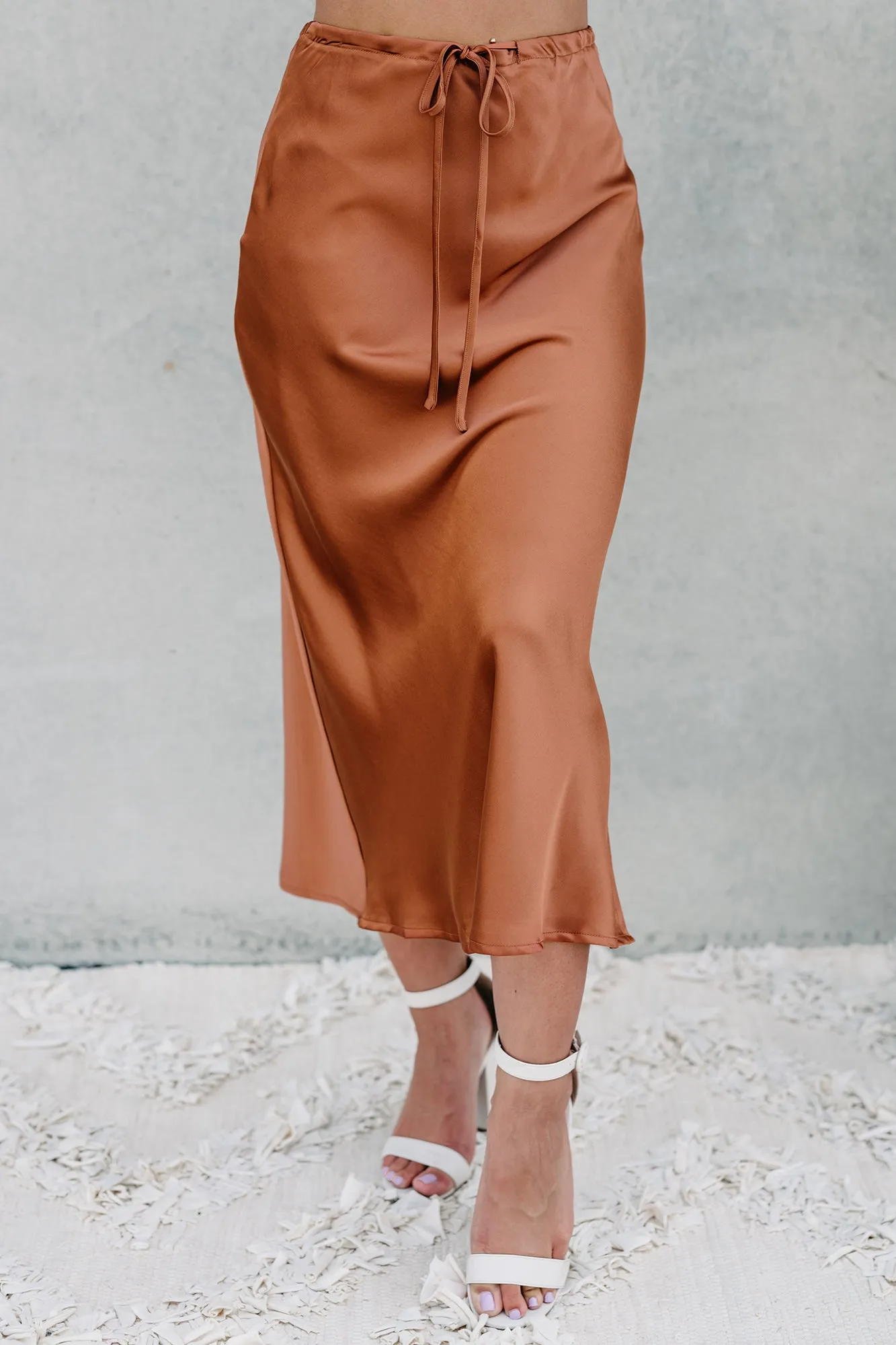 My Personal Preference Satin Midi Skirt (Rust)