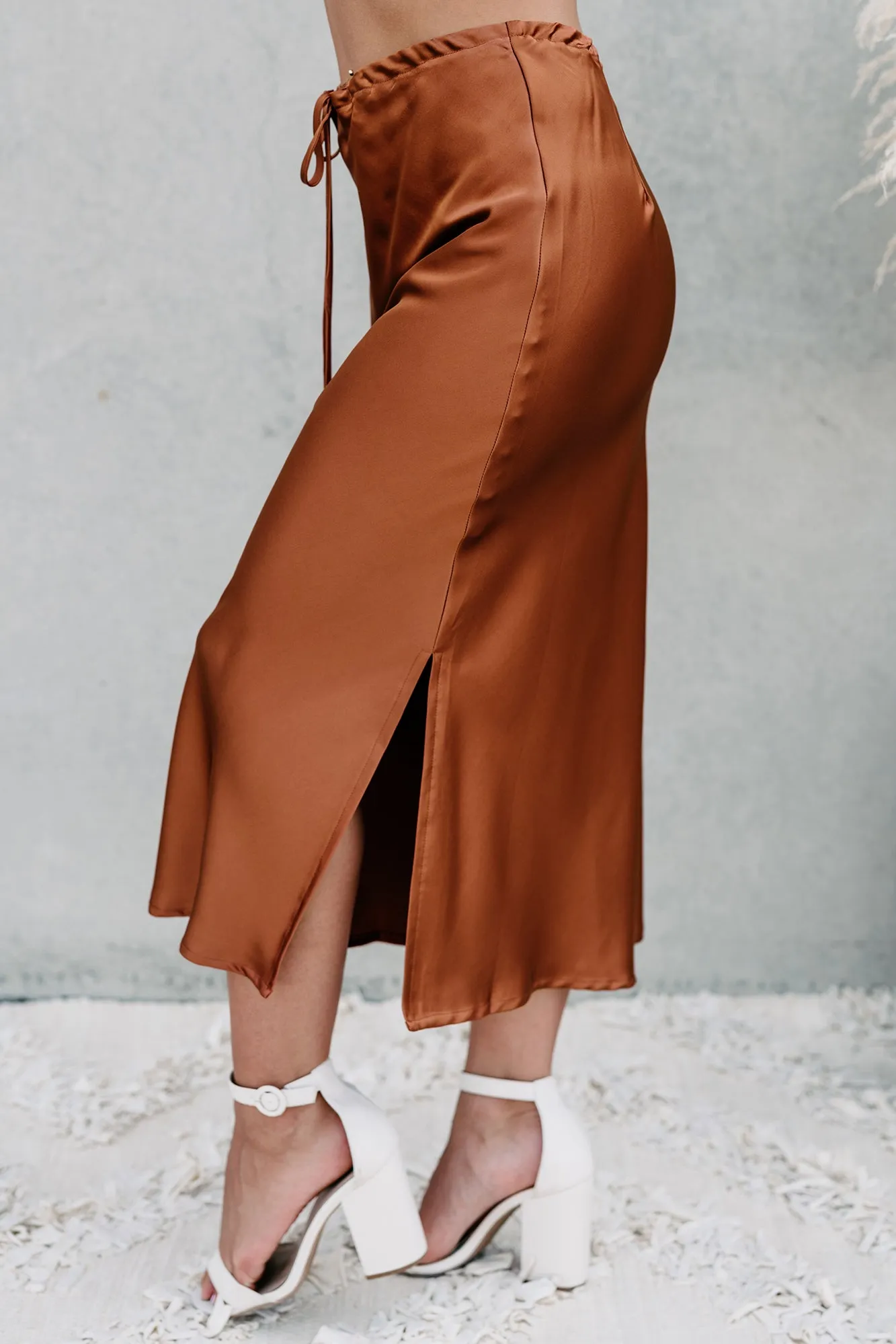 My Personal Preference Satin Midi Skirt (Rust)