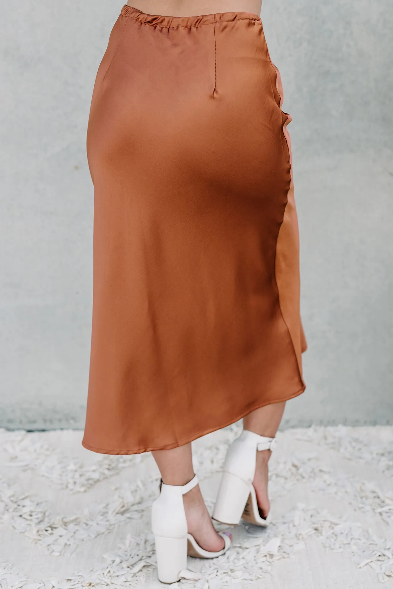 My Personal Preference Satin Midi Skirt (Rust)
