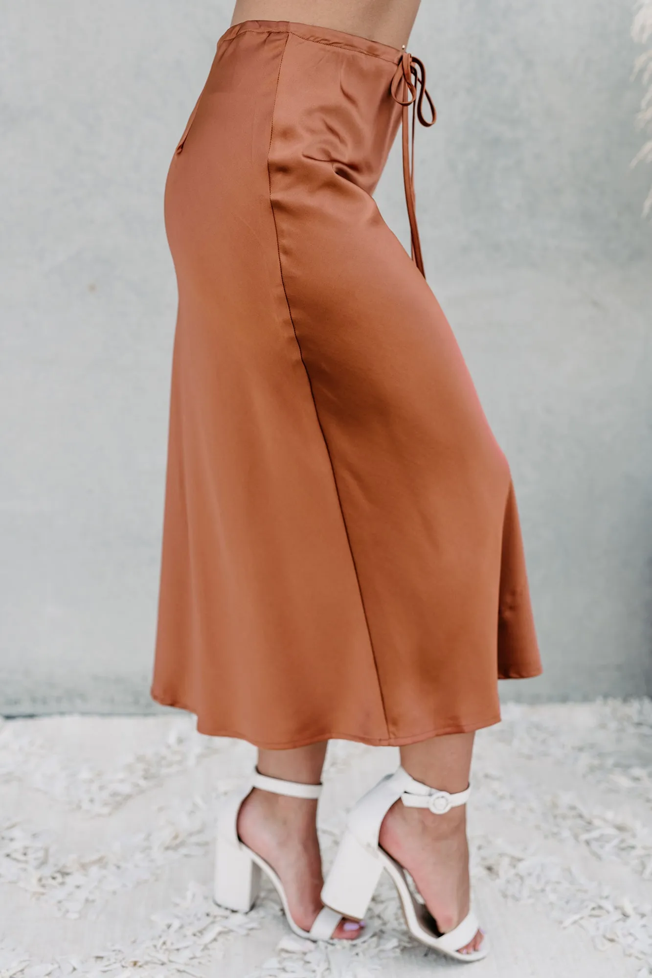 My Personal Preference Satin Midi Skirt (Rust)