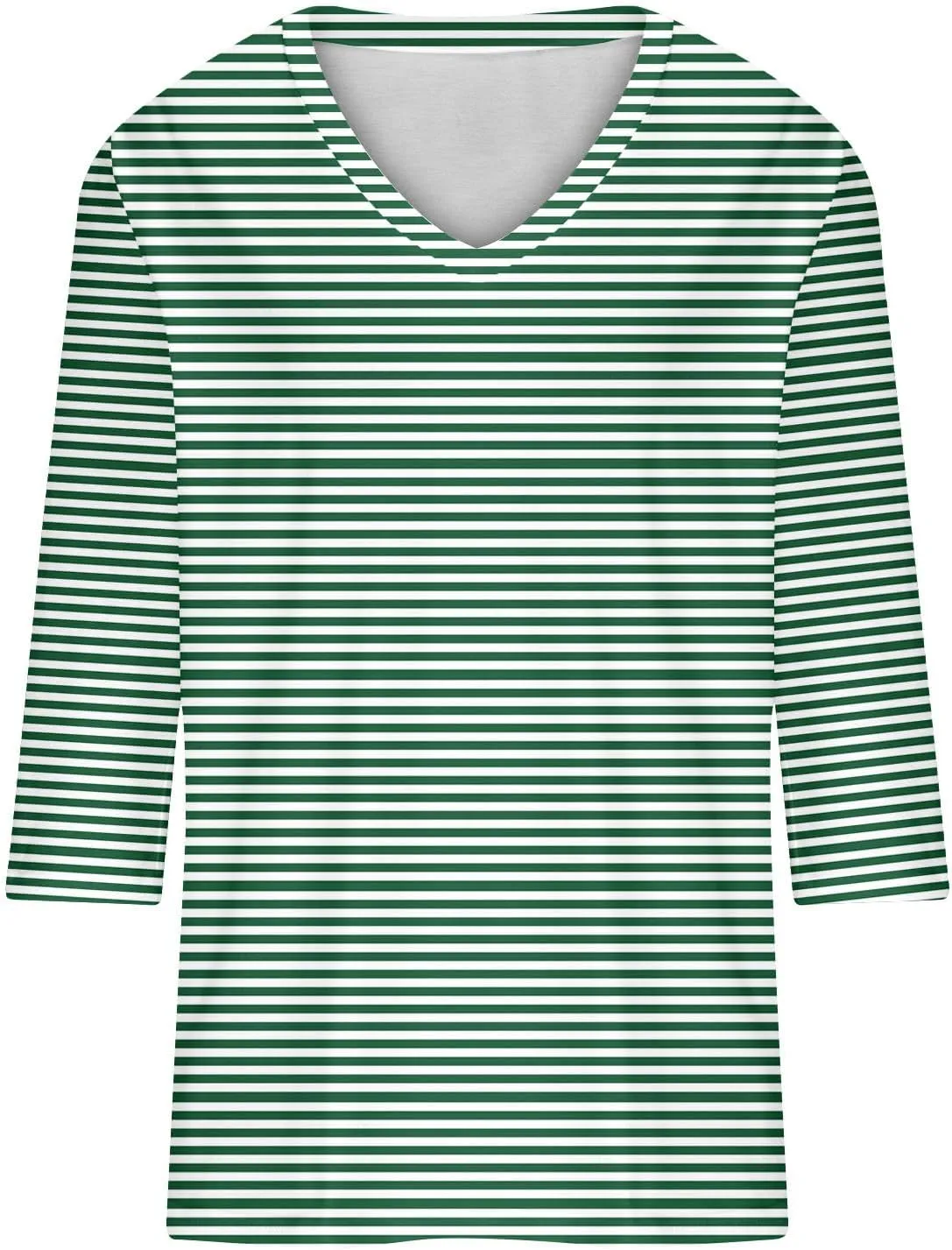 Mzkdieey Women's 3/4 Sleeve Striped T-Shirt Summer Casual V Neck Loose Fit Tops Three Quarter Length Shirt Going Out Blouse