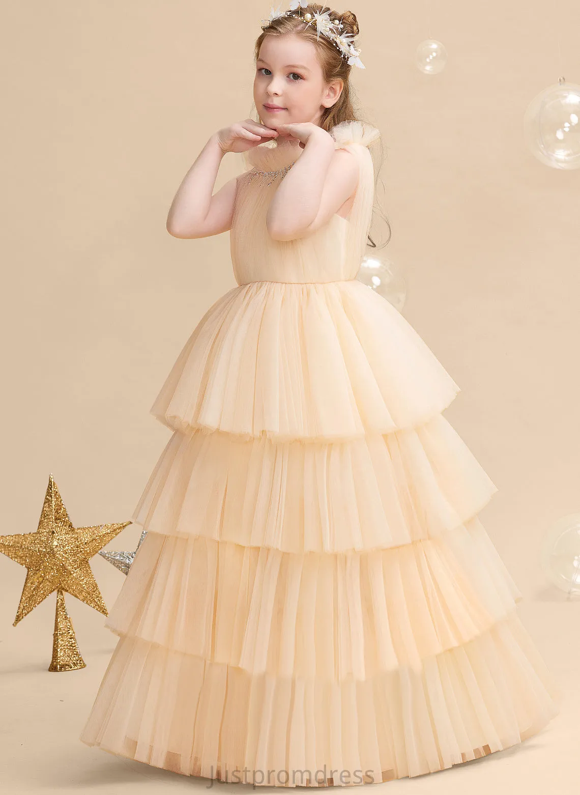 Neck Dress Sleeveless Girl Ball-Gown/Princess Flower - Flower Girl Dresses Kayden Floor-length Tulle High