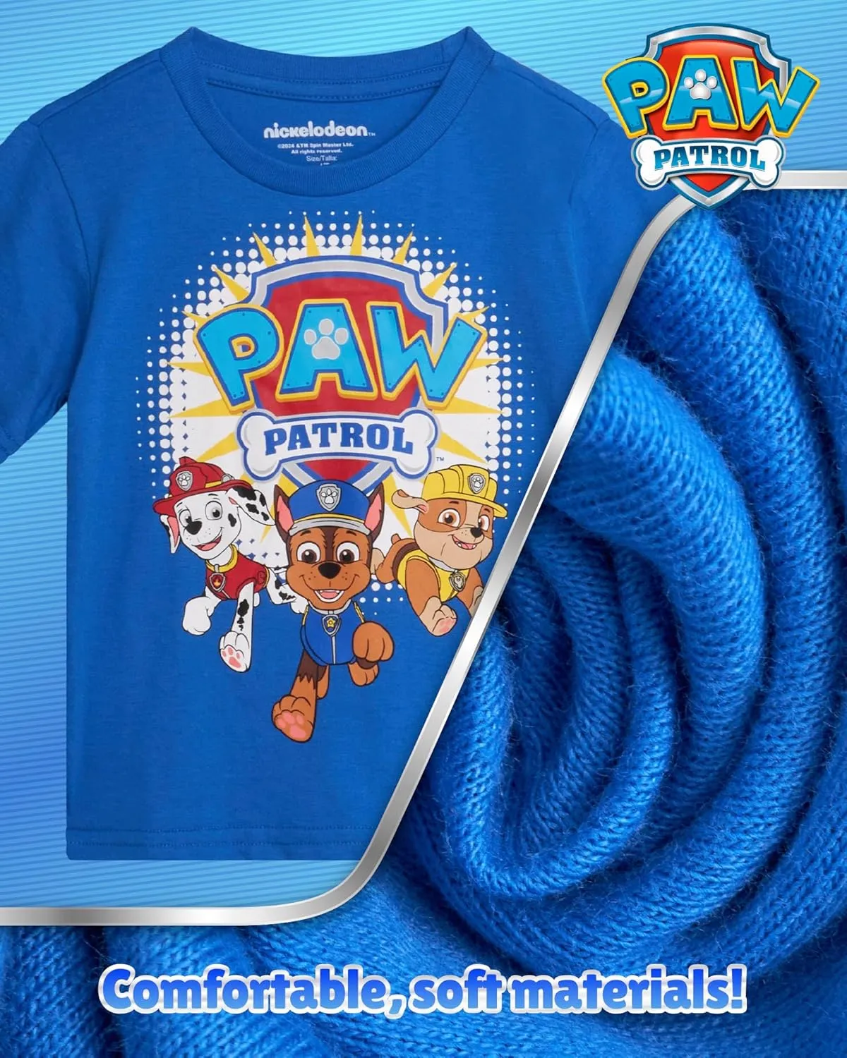 Nickelodeon Toddler Boys Graphic Tees - 2 Pack Paw Patrol Chase Marshall Short Sleeve Graphic T Shirts for Boys (Sizes: 2T-7)