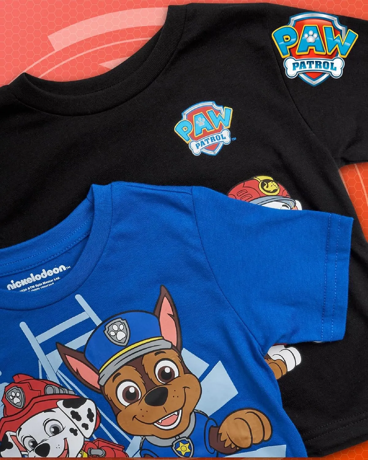 Nickelodeon Toddler Boys Graphic Tees - 2 Pack Paw Patrol Chase Marshall Short Sleeve Graphic T Shirts for Boys (Sizes: 2T-7)