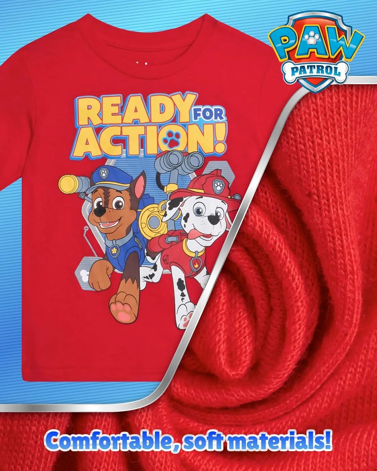 Nickelodeon Toddler Boys Graphic Tees - 2 Pack Paw Patrol Chase Marshall Short Sleeve Graphic T Shirts for Boys (Sizes: 2T-7)