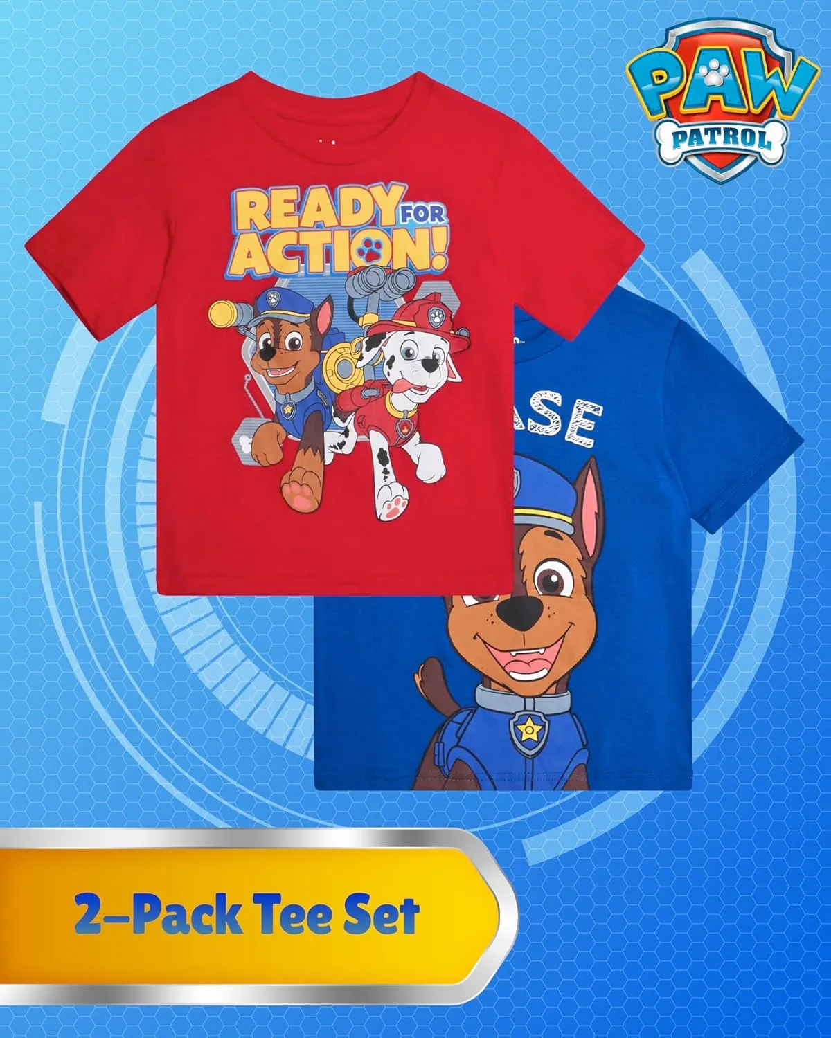 Nickelodeon Toddler Boys Graphic Tees - 2 Pack Paw Patrol Chase Marshall Short Sleeve Graphic T Shirts for Boys (Sizes: 2T-7)