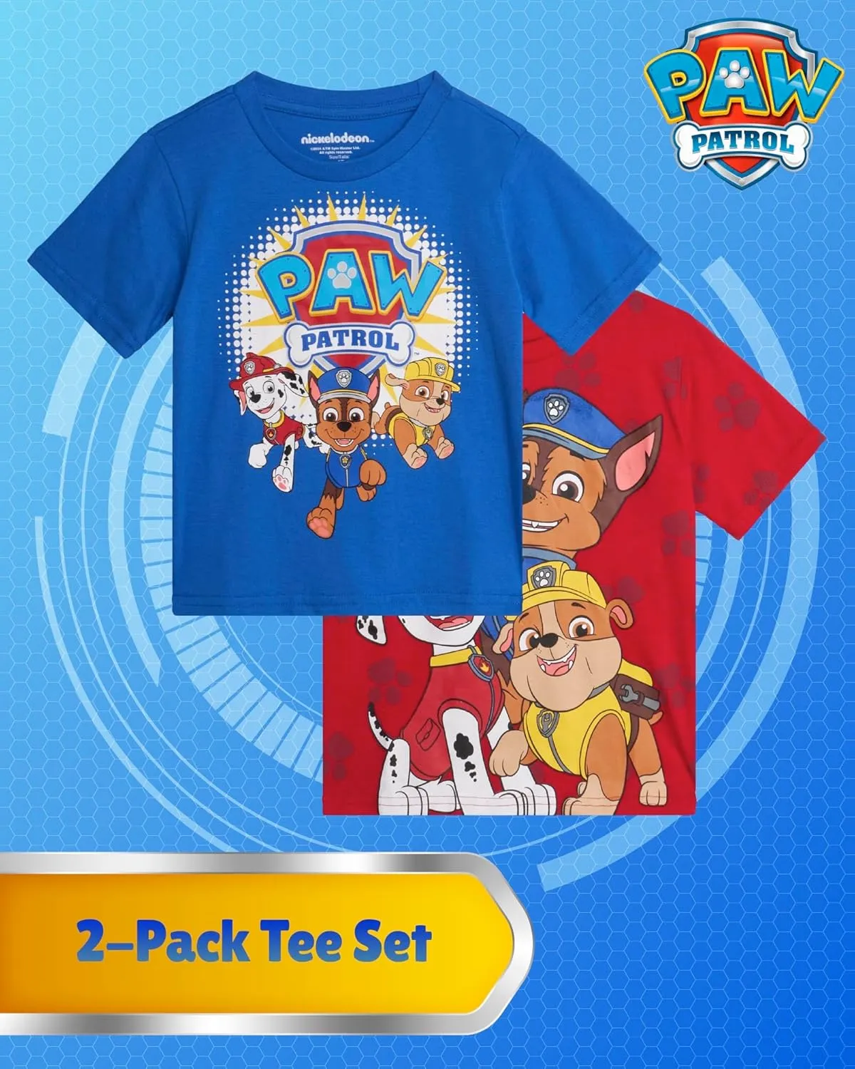 Nickelodeon Toddler Boys Graphic Tees - 2 Pack Paw Patrol Chase Marshall Short Sleeve Graphic T Shirts for Boys (Sizes: 2T-7)