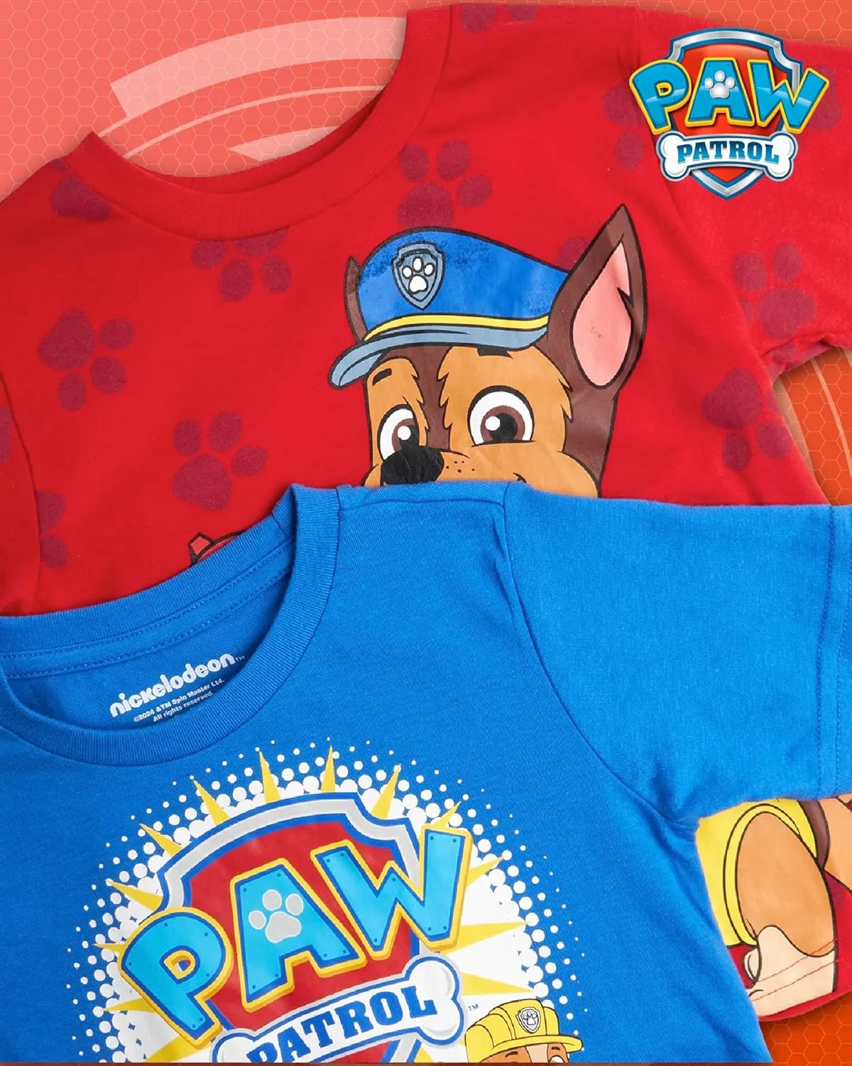 Nickelodeon Toddler Boys Graphic Tees - 2 Pack Paw Patrol Chase Marshall Short Sleeve Graphic T Shirts for Boys (Sizes: 2T-7)