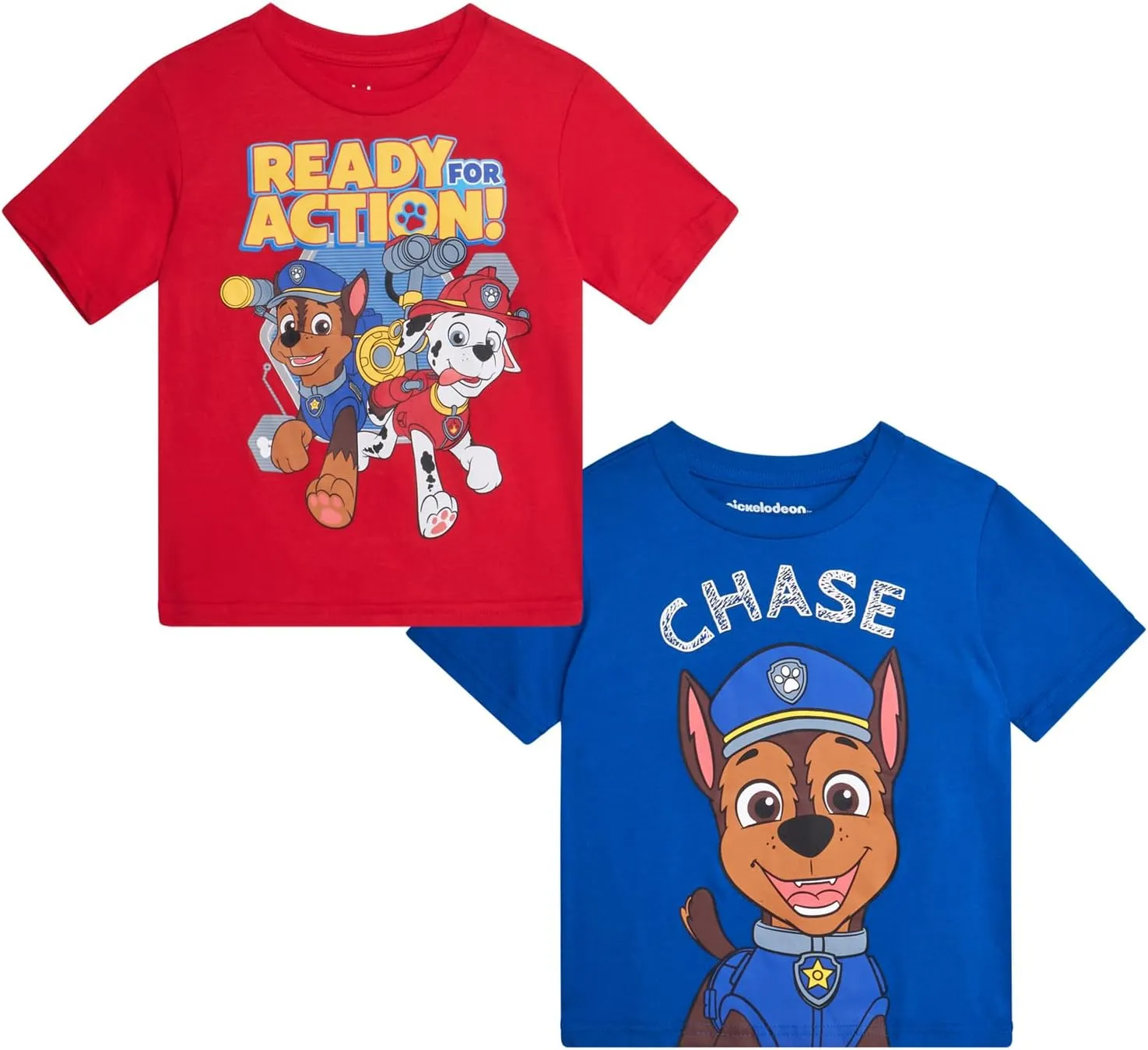 Nickelodeon Toddler Boys Graphic Tees - 2 Pack Paw Patrol Chase Marshall Short Sleeve Graphic T Shirts for Boys (Sizes: 2T-7)