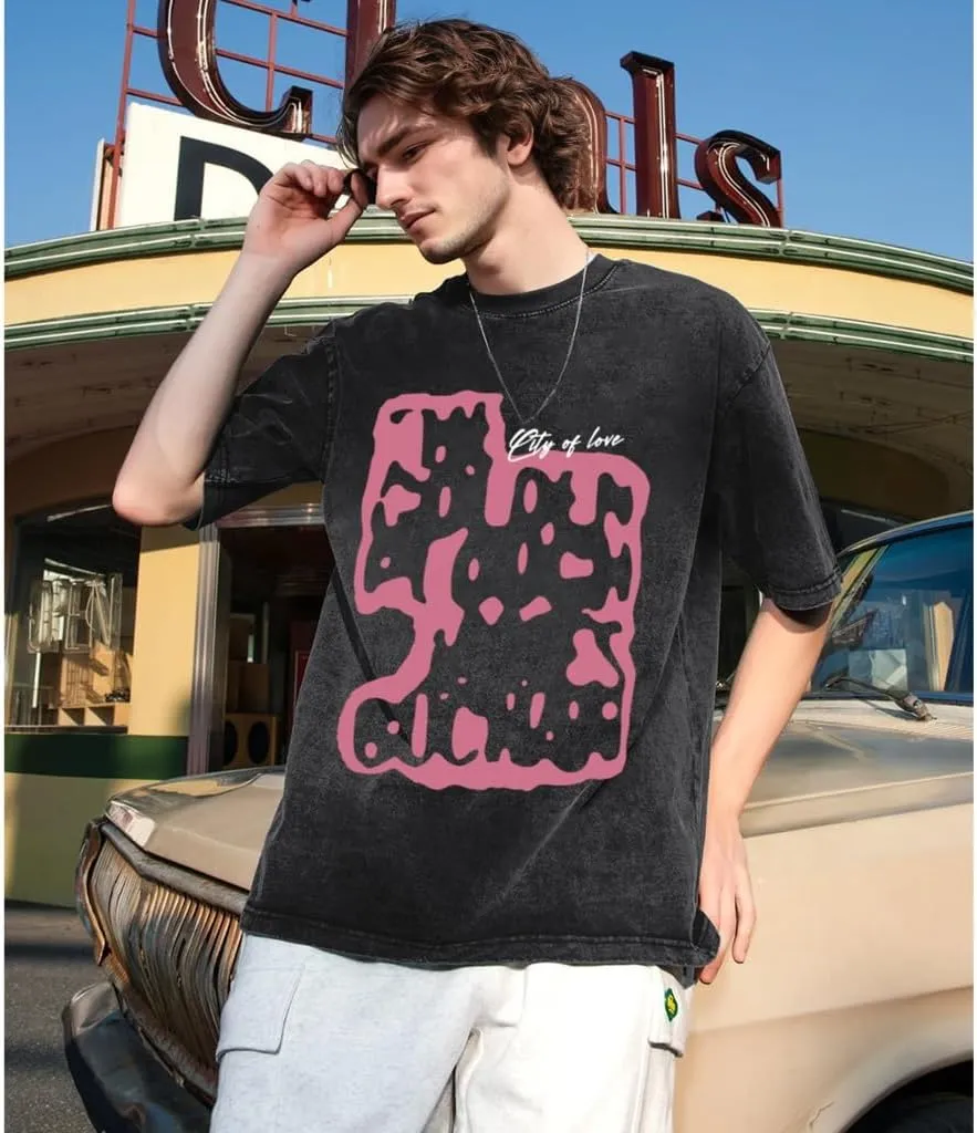 Oversized Graphic Tees Men y2k Acid Wash Vintage Unisex Tshirt Baggy Grunge Streetwear Shirts Aesthetic Tshirts Tops
