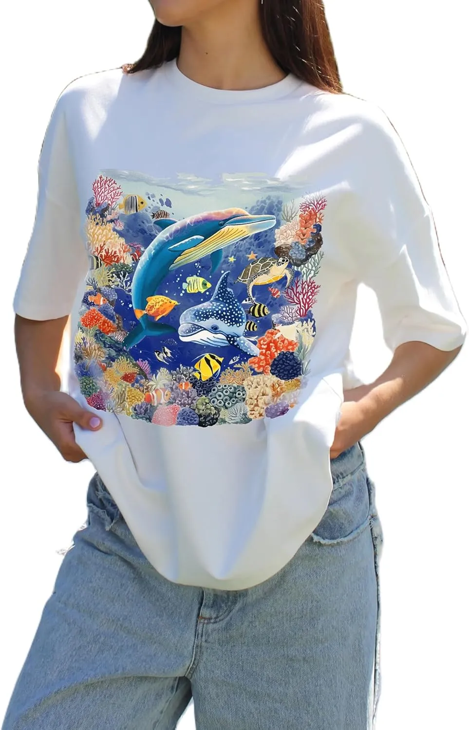Oversized Graphic Tshirts for Women Teen Girls Y2k Short Sleeve Crewneck Graphic Tee Loose Shirt Summer Streetwear