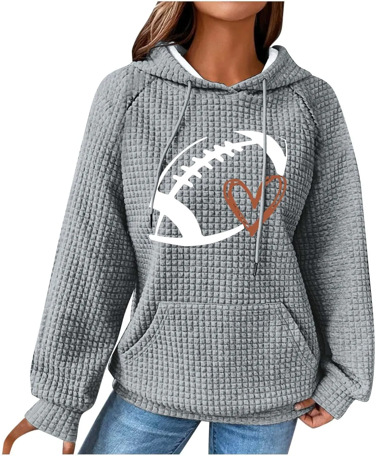 Oversized Hoodies For Women Funny Football Graphic Pullover Sweatshirts Casual Loose Long Sleeve Waffle Knit Tops