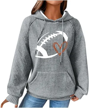 Oversized Hoodies For Women Funny Football Graphic Pullover Sweatshirts Casual Loose Long Sleeve Waffle Knit Tops