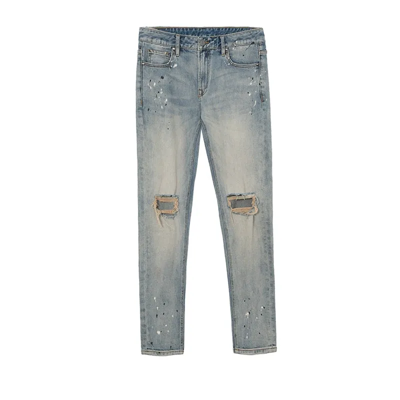 Paint Splash Ripped Straight Leg Jeans