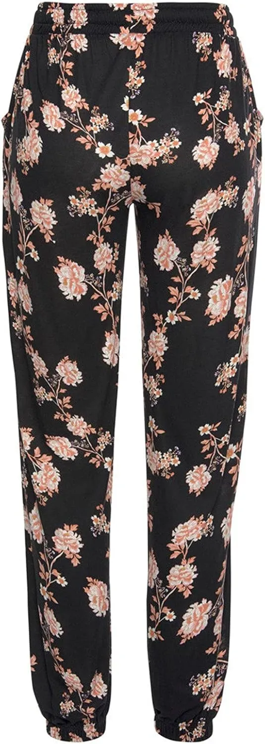Pants for Women Floral Print Mid Waisted Elastic Waisted Trousers Straight Casual Leg Comfy Trendy Beach Clothings