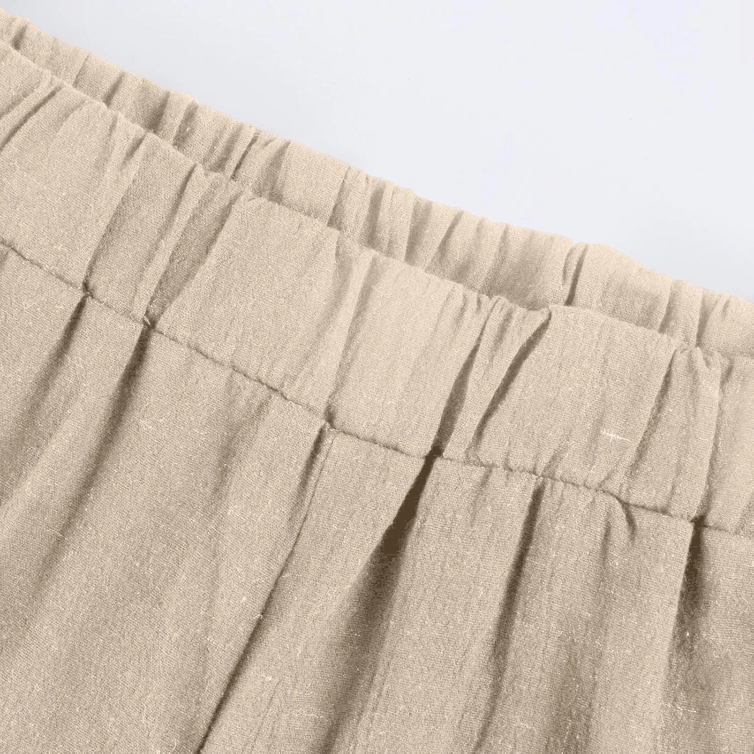 Pedal Pushers for Women Summer Casual Elastic High Waisted Wide Leg Linen Pants Baggy Bermuda Shorts with Pockets
