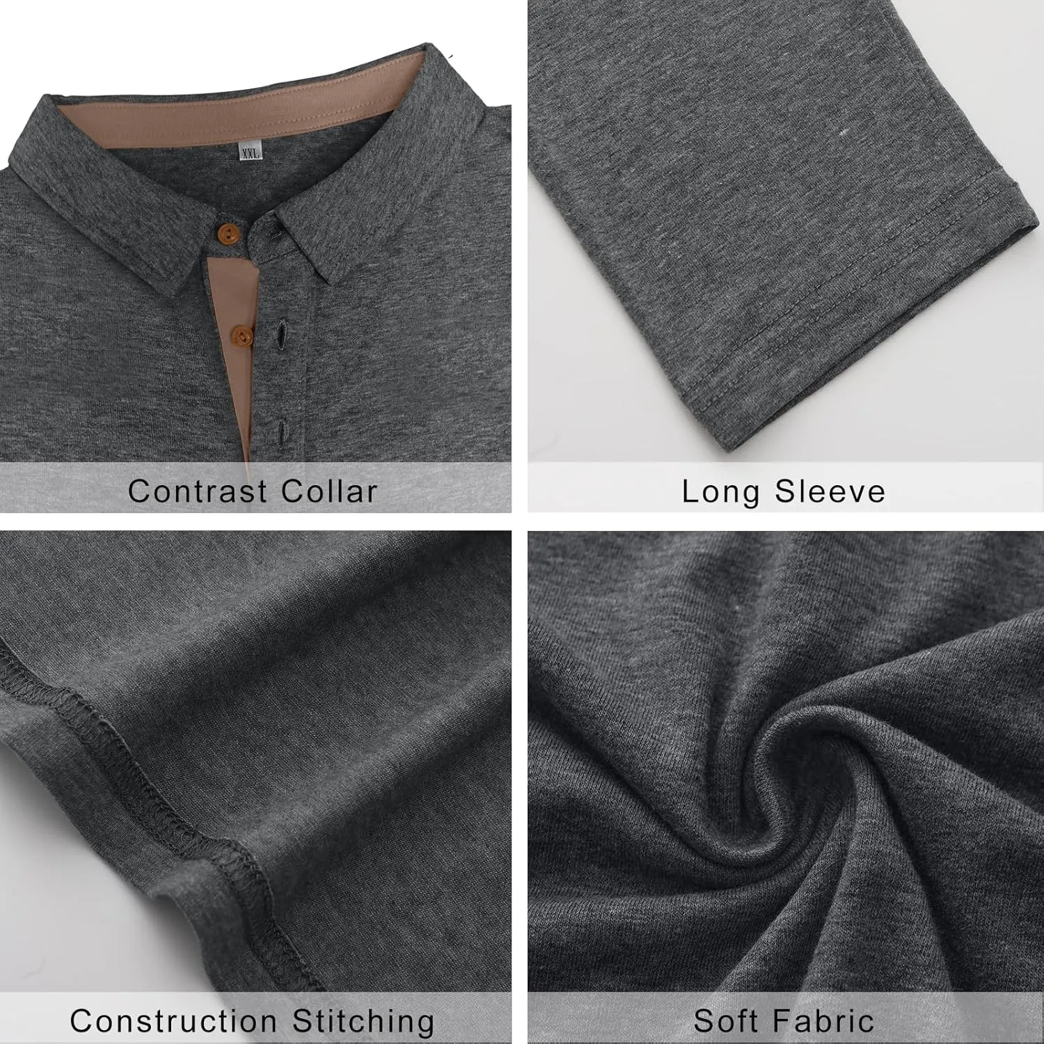 PEGENO Mens Polo Short/Long Sleeve Shirt Classic Button Basic Solid Color Designed Collared Polo Shirt Fashion Casual Shirts