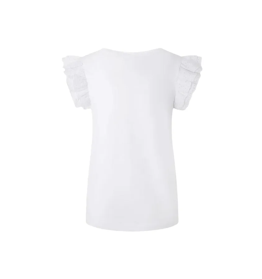 Pepe Jeans maglietta con maniche corte a volant Lindsay PL505849 800 bianco