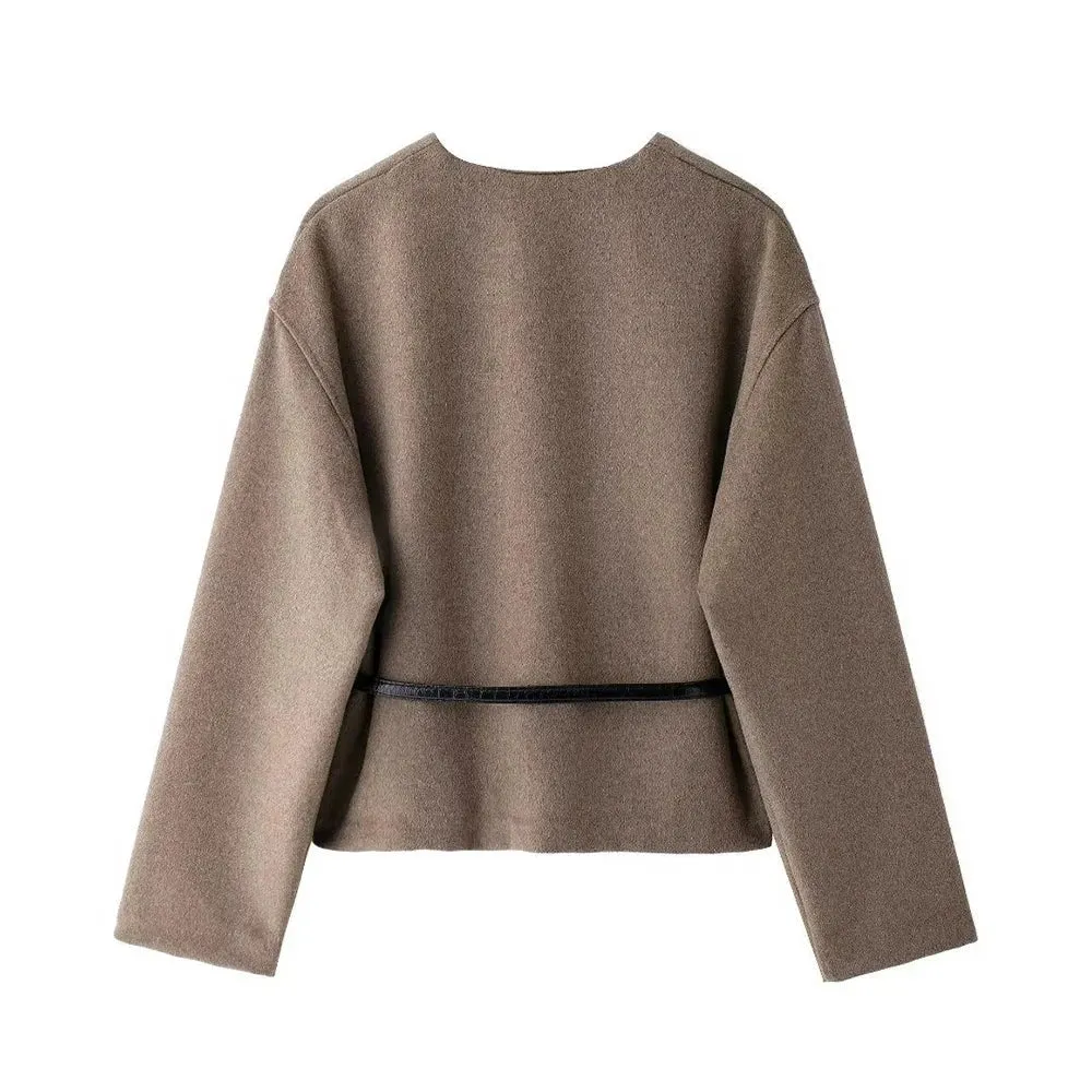 Pilla Belted Woolen Cropped Blazer