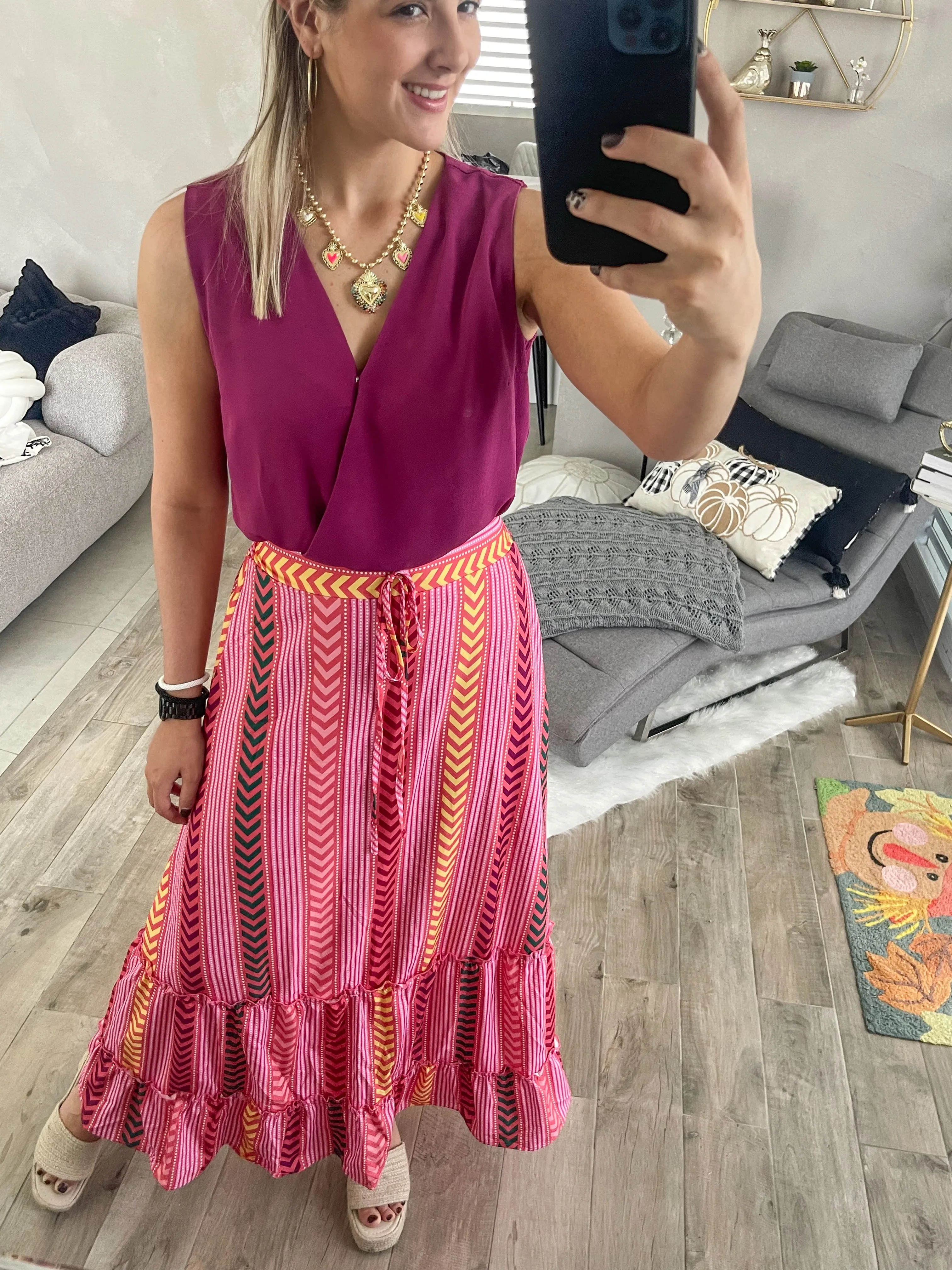 PINK PRINTED MAXI SKIRT