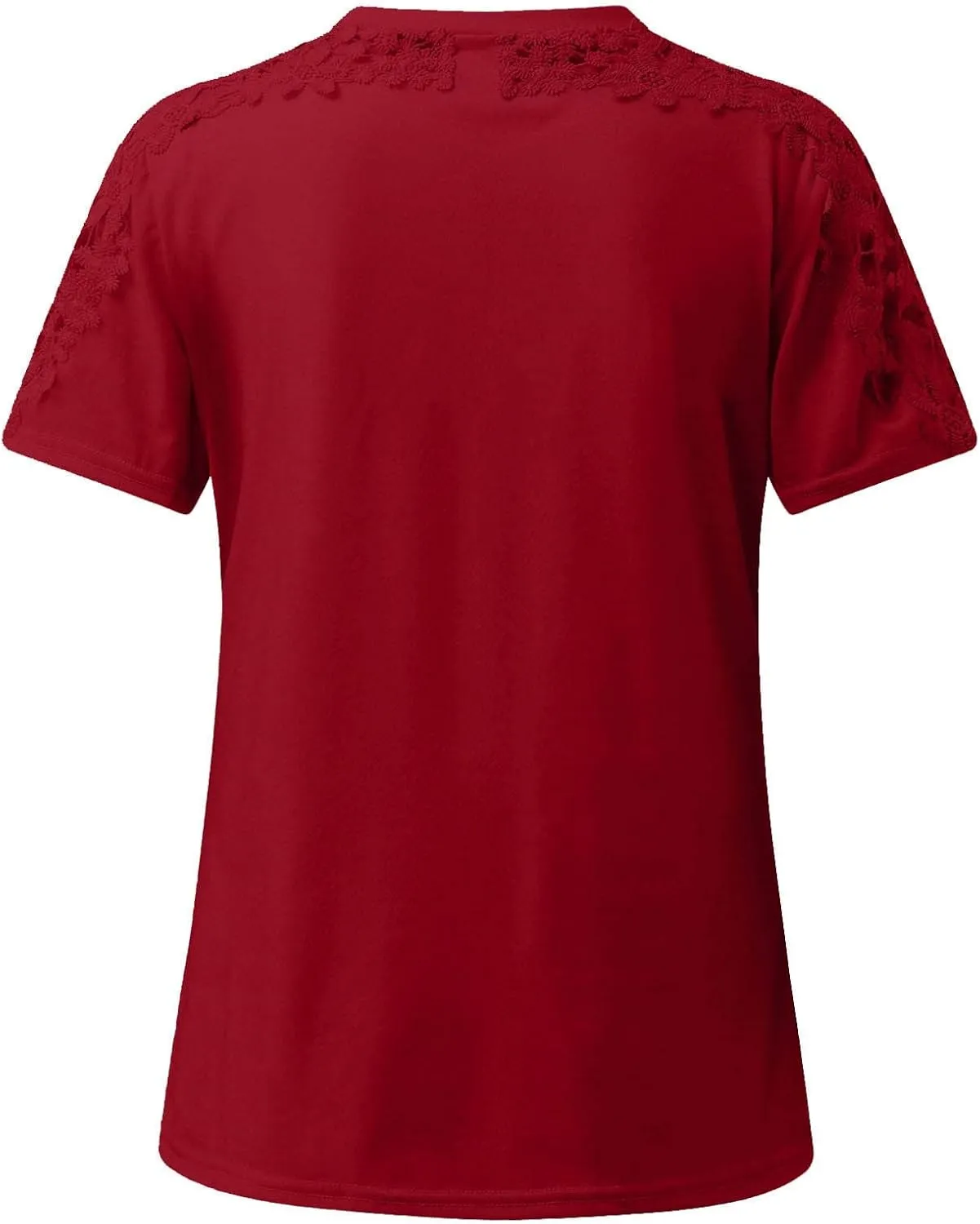 Plain T Shirts for Women 2023 Dressy Casual Short Sleeve Lace Blouse Sexy Crew Neck Solid Summer Top Classic Work Tee