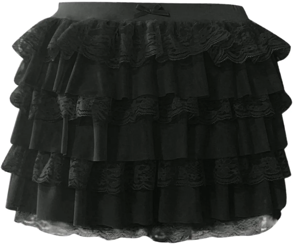 Pleated Mini Skirt for Summer Vacation Elastic Waist Patchwork Lace Sheer Hem Ruffles Mini Skirts for Girls Streetwear