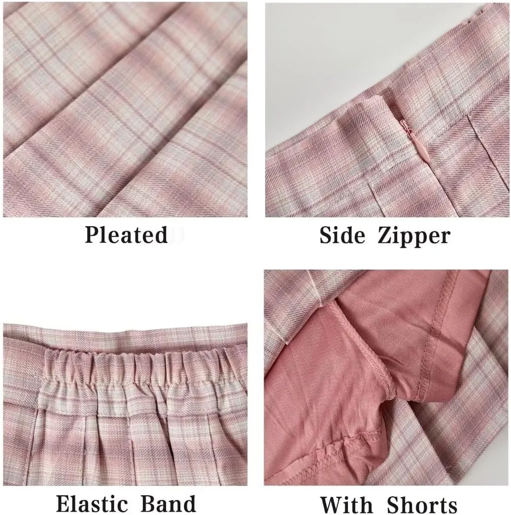 Pleated Mini Skirt High Waisted Tennis Skirts Skorts for Women Girls School Uniform Dress Cheer Skirt with Shorts,2T-4XL