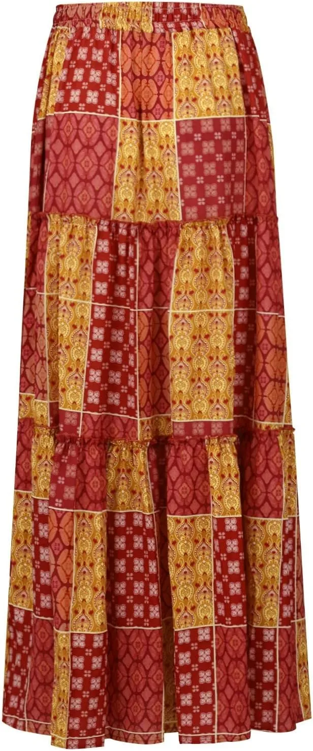 Pleated Skirts for Women,Elastic High Waist Drawstring Boho Flowy Maxi Skirts Trendy 2025 Summer Vacation