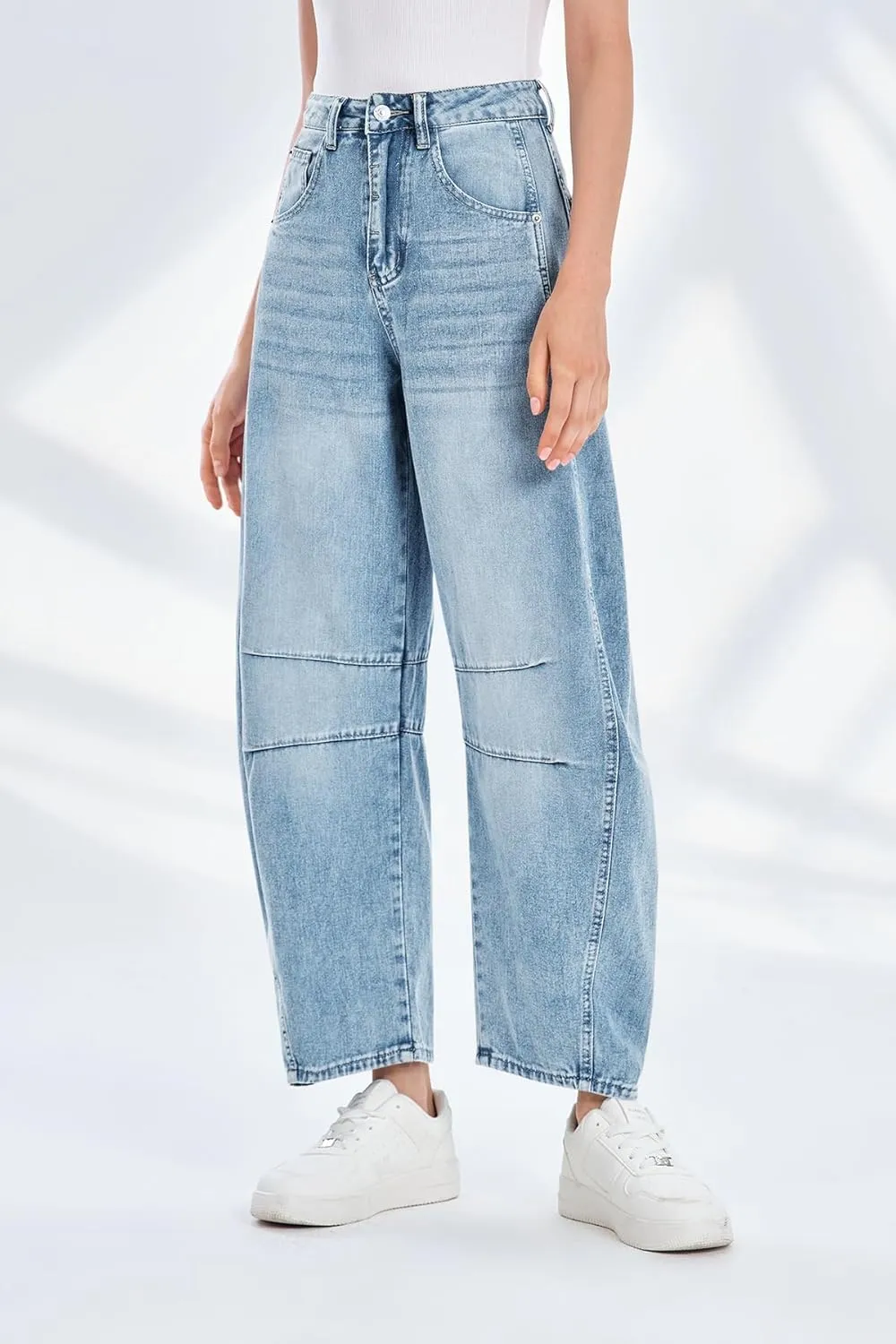 PLNOTME Women's Baggy Boyfriend Jeans Vintage Wide Leg Mid Rise Barrel Denim Ankle Pants