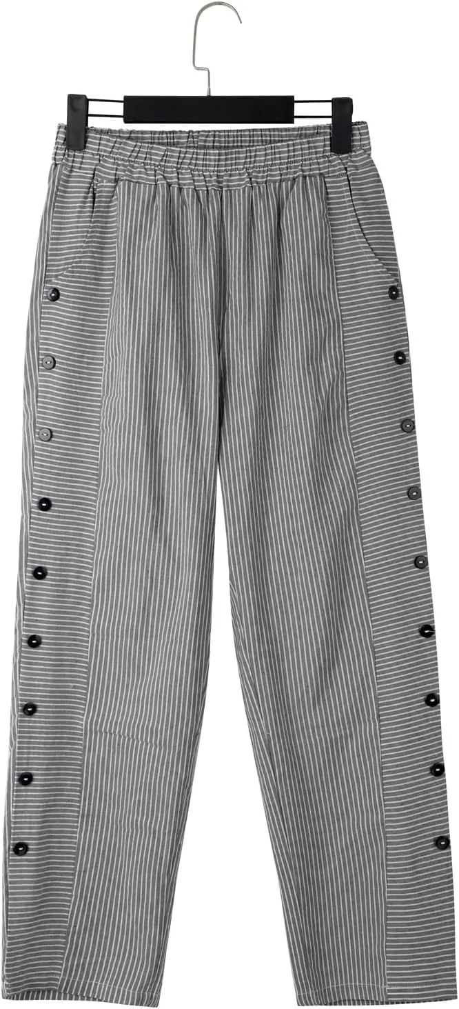 Plus Size Capris for Women Striped Floral Printed Cotton Linen Pants Lightweight Casual Trousers with Pockets