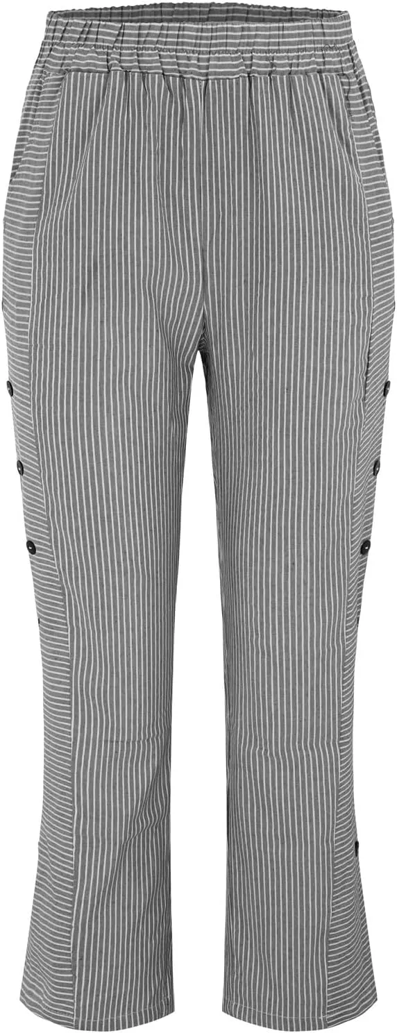 Plus Size Capris for Women Striped Floral Printed Cotton Linen Pants Lightweight Casual Trousers with Pockets