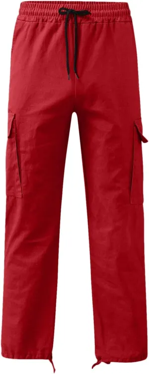 Plus Size Cargo Pants for Men Leisure Loose Sports Running Solid Color Lace Up Cargo Pants Sweater Pants Men Gifts