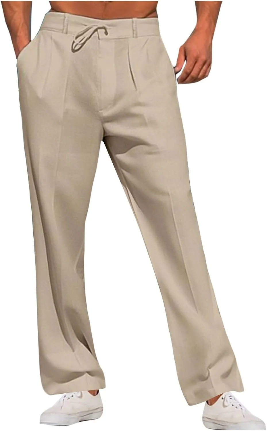Plus Size Linen Pants for Men Casual Elastic Waist Lightweight Loose Fit Trousers Solid Business Wide Leg Suit Pant