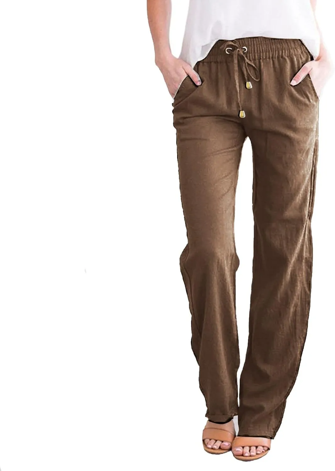 Plus Size Linen Pants Women Summer Casual High Waisted Trendy Loose Lounge Drawstring with Pockets Trousers Travel