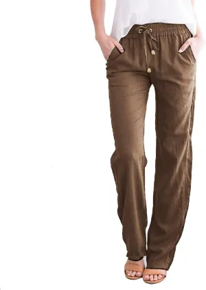 Plus Size Linen Pants Women Summer Casual High Waisted Trendy Loose Lounge Drawstring with Pockets Trousers Travel