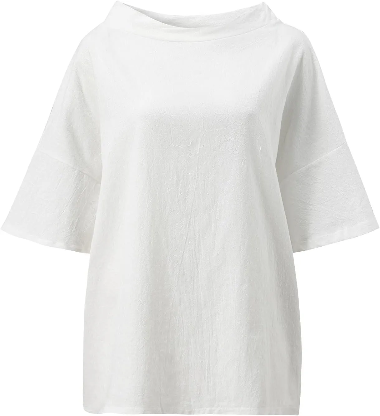Plus Size Linen Shirts for Women Summer Short Sleeve Tops Cotton Plain T Shirts Oversized Basic Tee Loose Fit Blouse
