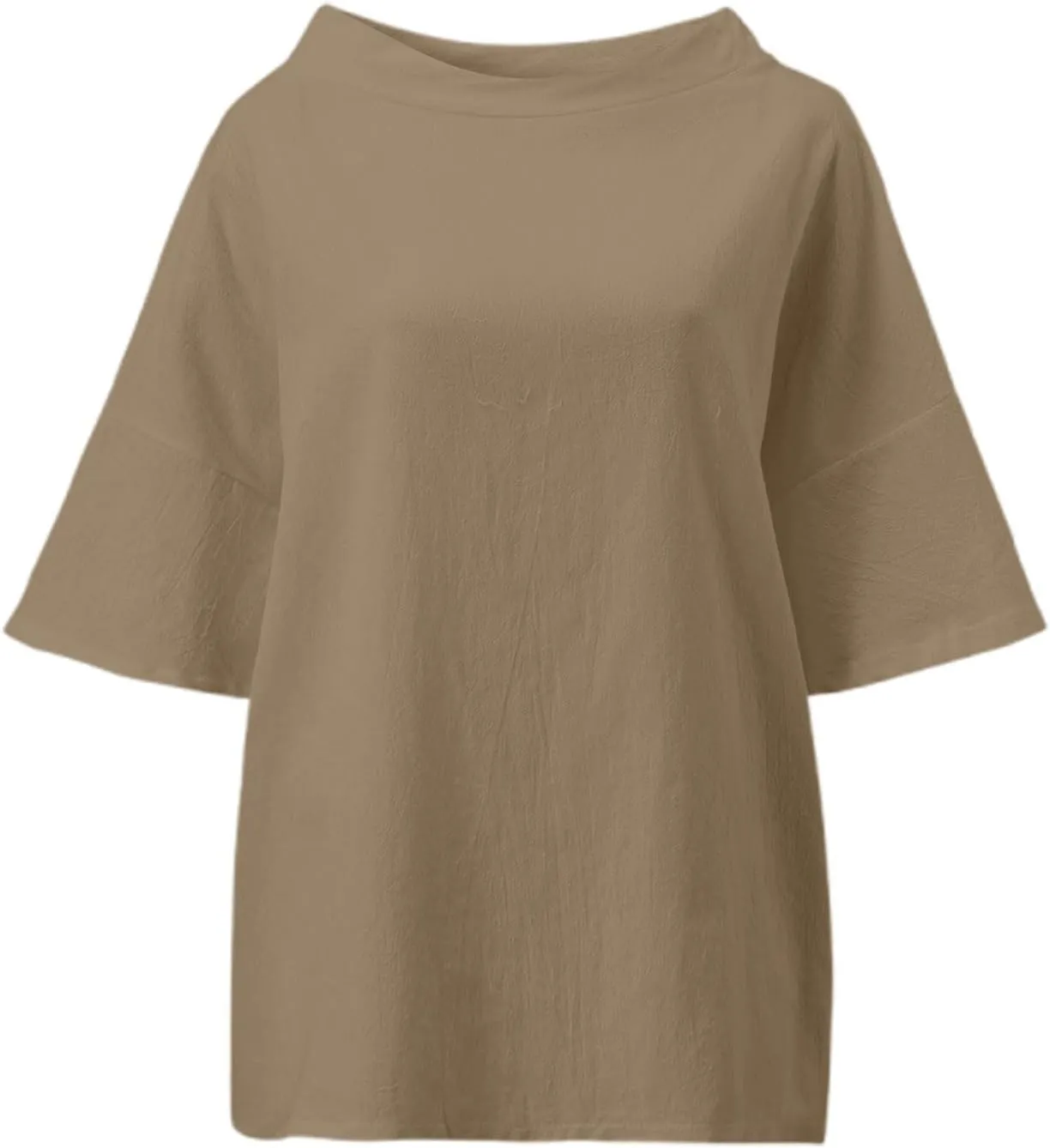 Plus Size Linen Shirts for Women Summer Short Sleeve Tops Cotton Plain T Shirts Oversized Basic Tee Loose Fit Blouse