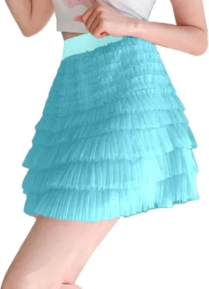 Plus Size Mini Skirt for Women Summer Lightweight Solid Mesh Ruffles A-Line Beach Mini Skirts for Vacation Streetwear
