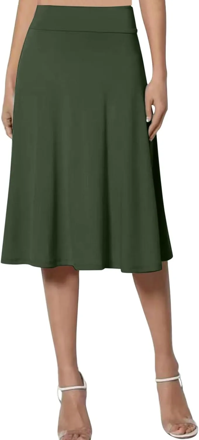 Plus Size Skirt for Women High Waist Business Workout Knee Length Satin A-Line Loose Casual Dress Skirts for Women